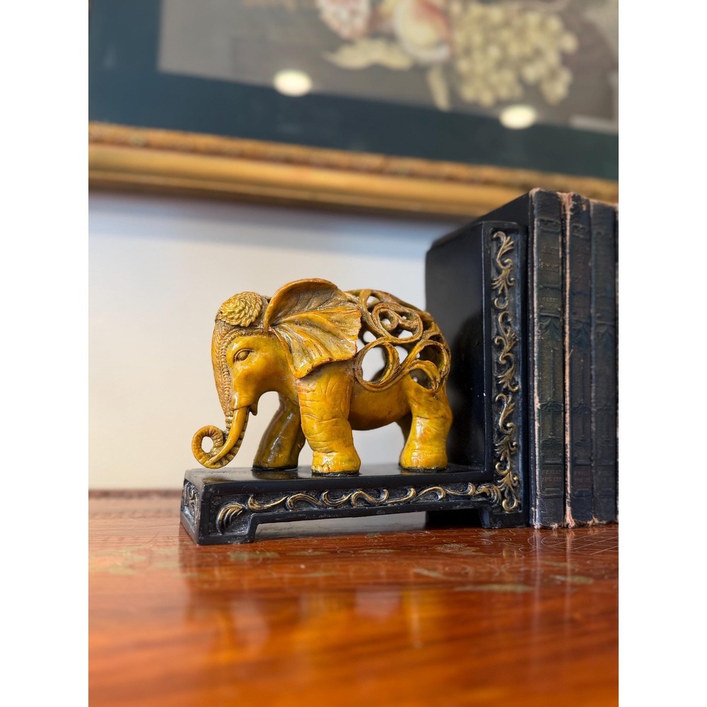 Vintage‎ Elephant Bookend Ornate Openwork Decor